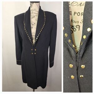 ST. JOHN Long Sweater Cardigan Womens Size 6 Santana Knit Black Gold Studs
